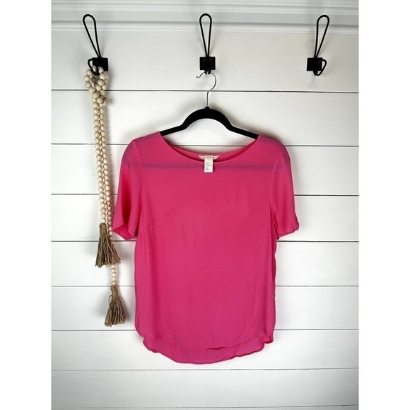 Pre-Loved H&M Bubble Gum Pink crepe like blouse sz 8 - Picture 1 of 6
